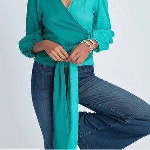 FARM Rio Teal Wrap Long Sleeve Top